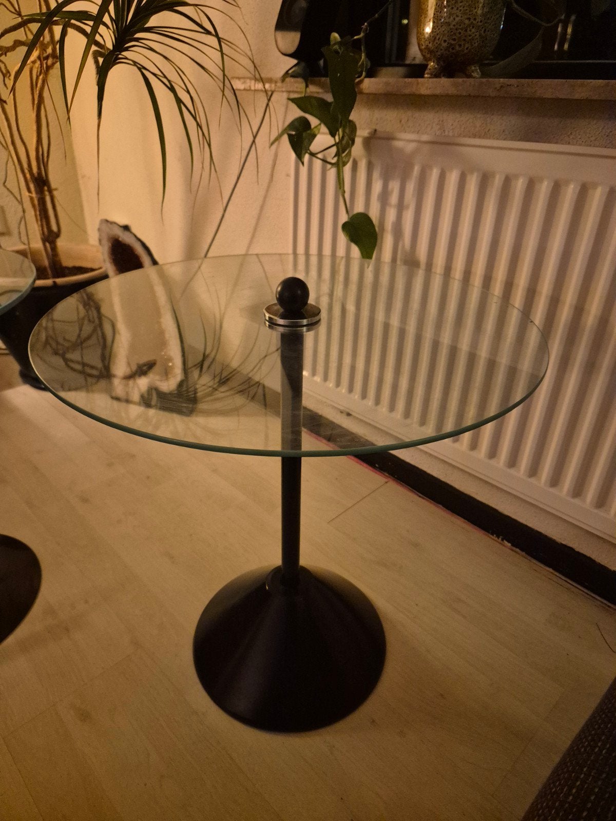 Glazen bijzettafel vintage retro, Minder dan 55 cm, Rond, Ophalen, 45 tot 60 cm
