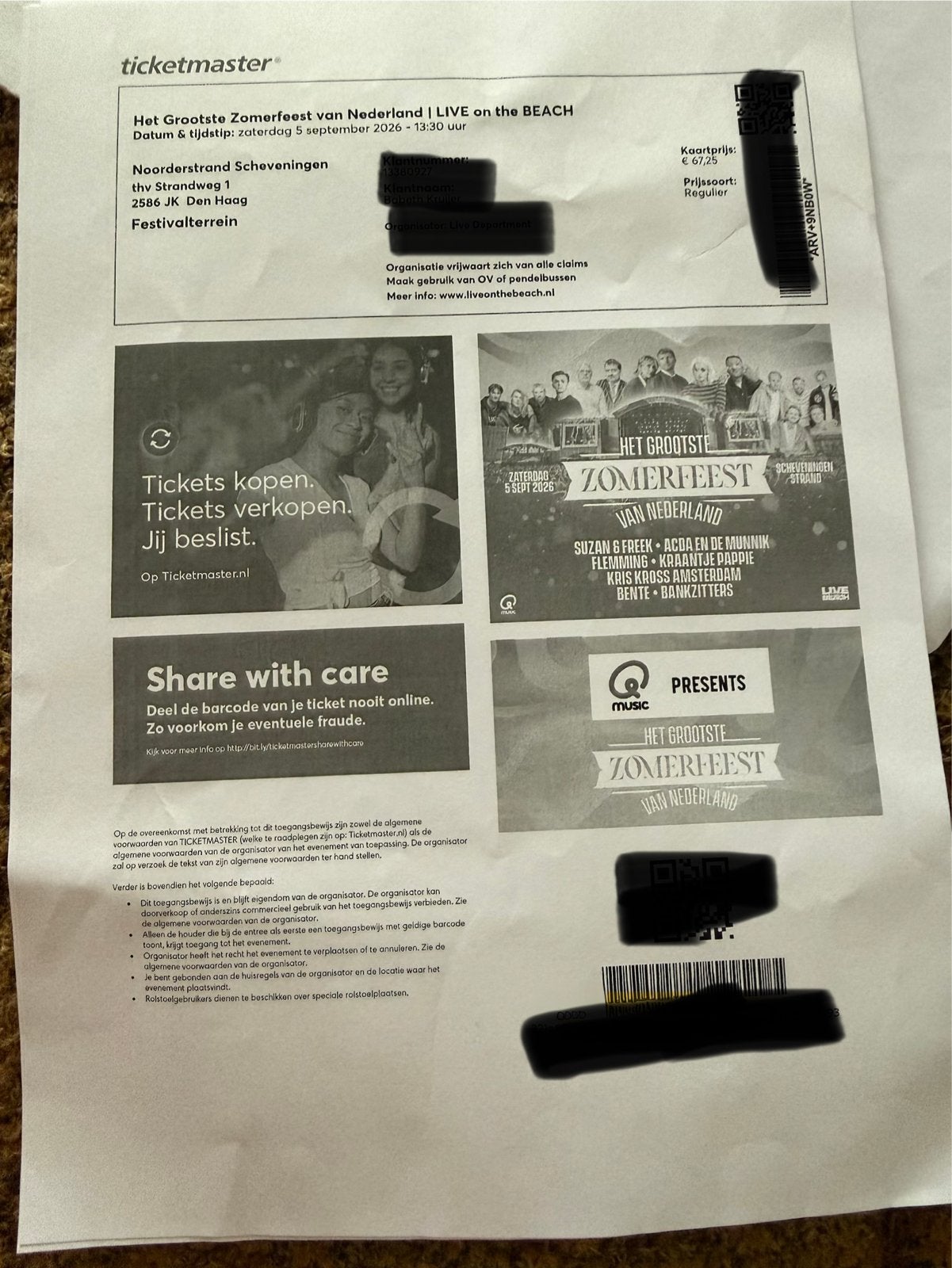 6 tickets Live on the BEACH 5 september, Drie personen of meer, September