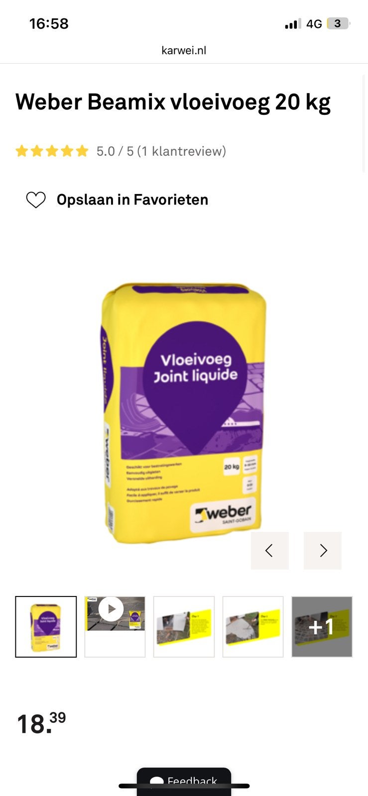 Weber vloeivoeg 14 zakken van 20 kilo, Ophalen
