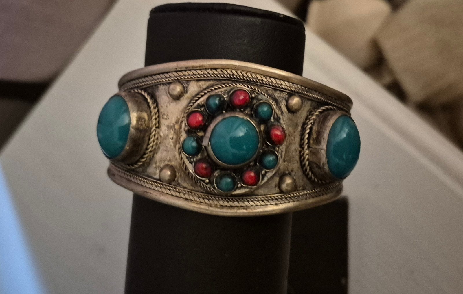 Brede tibetaanse armband 1 maat, Ophalen of Verzenden, Zo goed als nieuw, Zilver