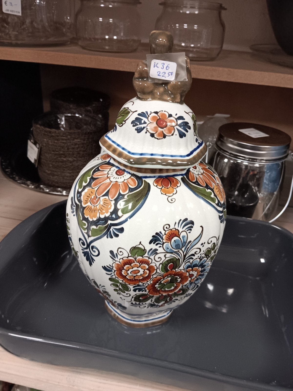 Antieke Delfts Blauw Stijl Vaas met Bloemenpatroon, Ophalen of Verzenden