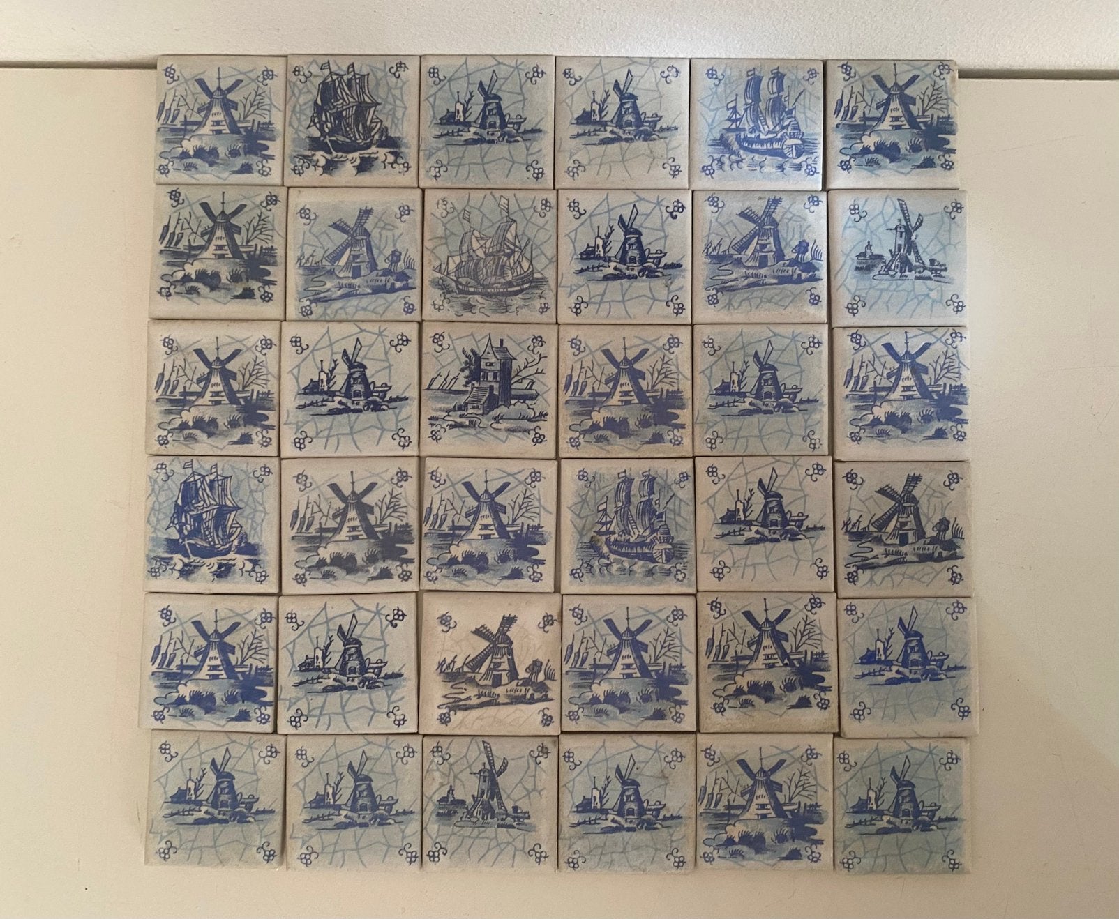 36x tegeltjes - Delfts blauw stijl - 4 x 4 x 0,5 cm, Ophalen of Verzenden