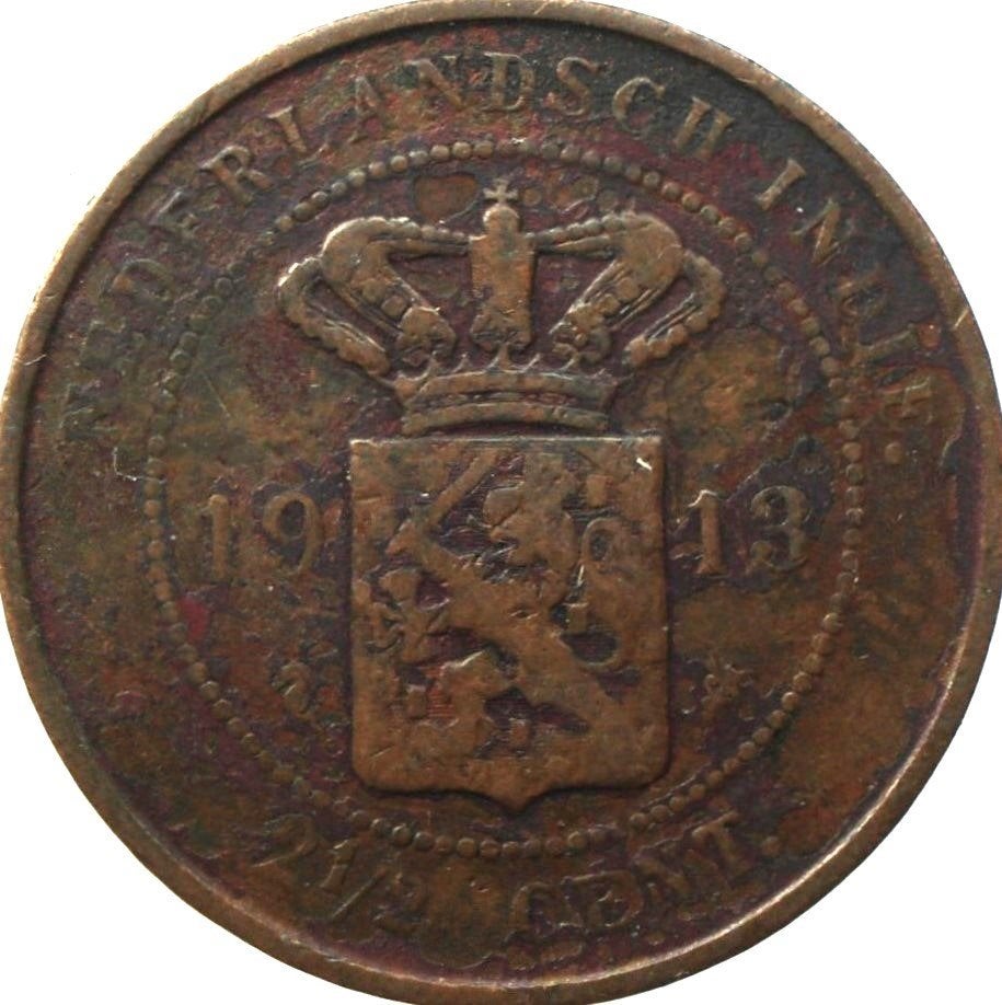 Nederlands-Indië 2,5 cent 1913, Postzegels en Munten, Ophalen of Verzenden, Zuidoost-Azië, Losse munt