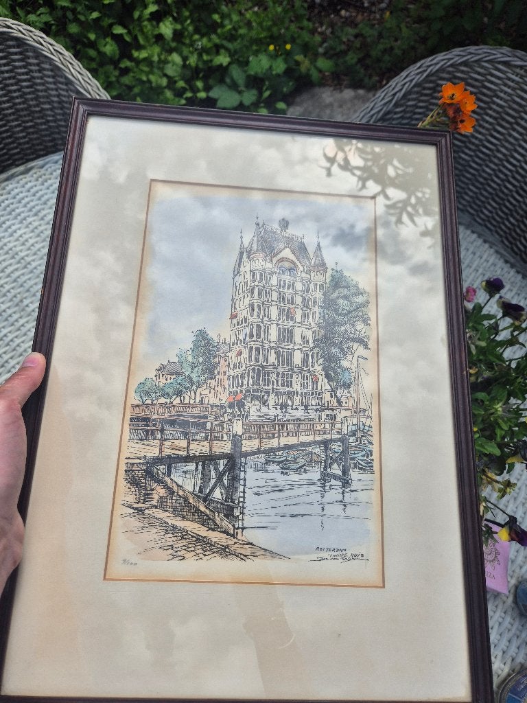 Originele lithografie T'Witte Huis Rotterdam, Antiek en Kunst, Kunst | Schilderijen | Klassiek, Ophalen