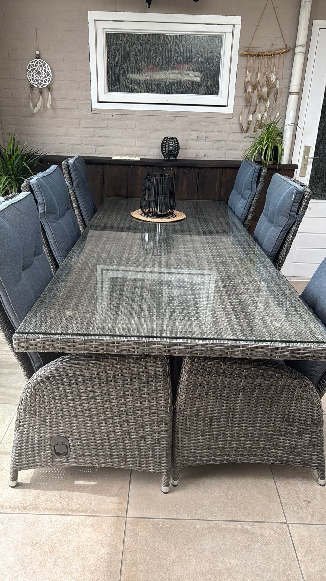 Loungeset/tuinset met grote eettafel (2.20m), Tuin en Terras, Ophalen, Eettafel, 6 zitplaatsen, Zo goed als nieuw