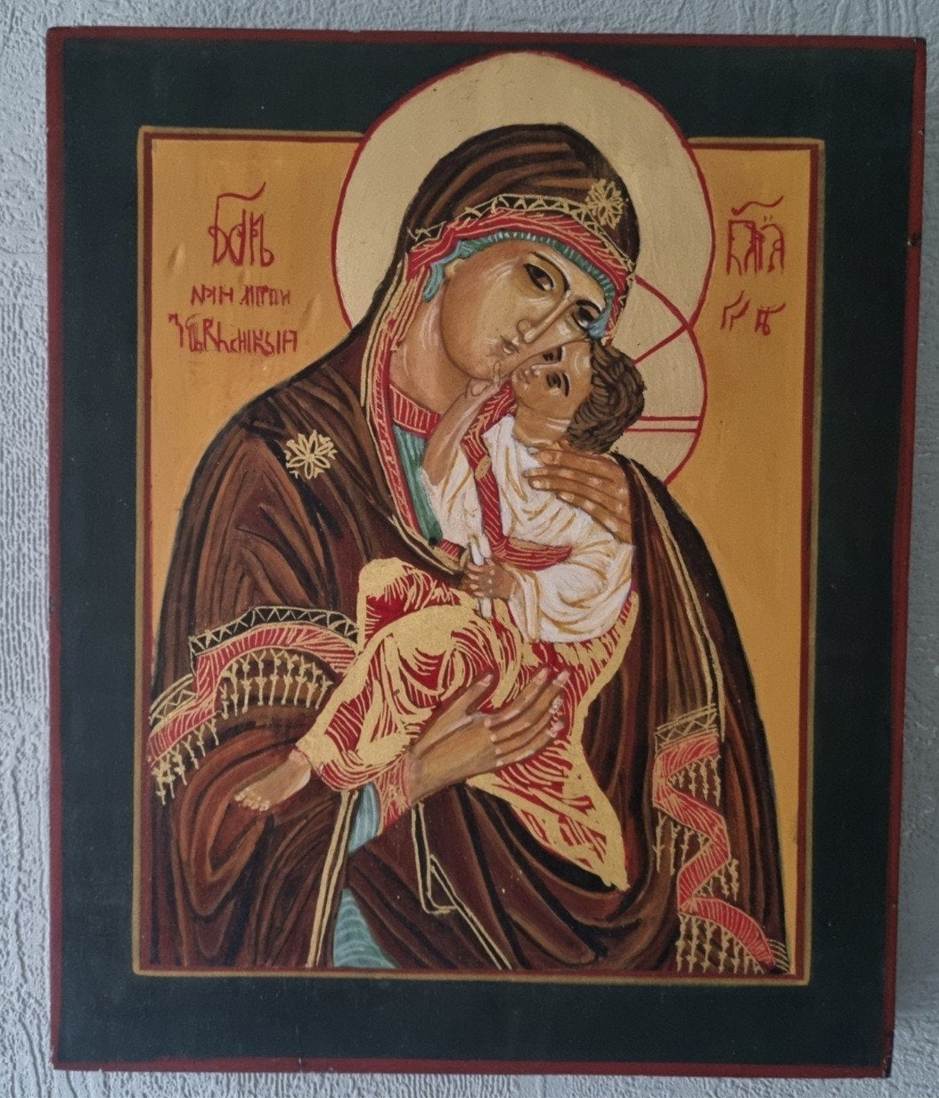 Byzantijnse Icoon die Maria en het kindje Jezus voorstelt,, Ophalen of Verzenden