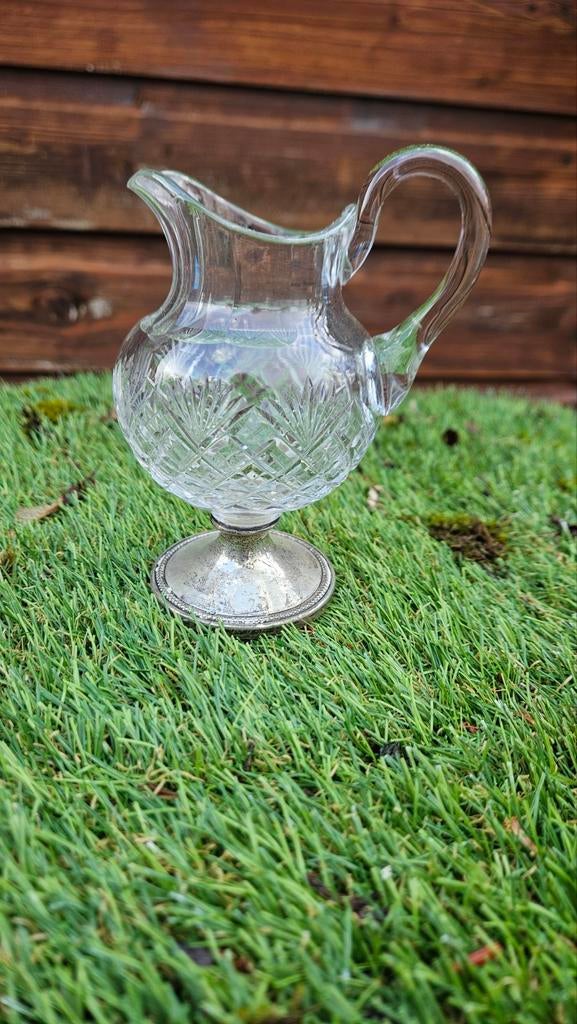 Glazen kan met zilveren voet, Antiek en Kunst, Antiek | Glas en Kristal, Ophalen of Verzenden