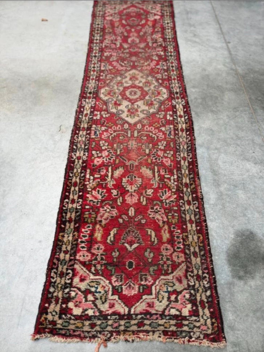 Antike handgemaakt loper 66cm x 247cm perzich orient wol, Gebruikt, Groen, 200 cm of meer, Rechthoekig