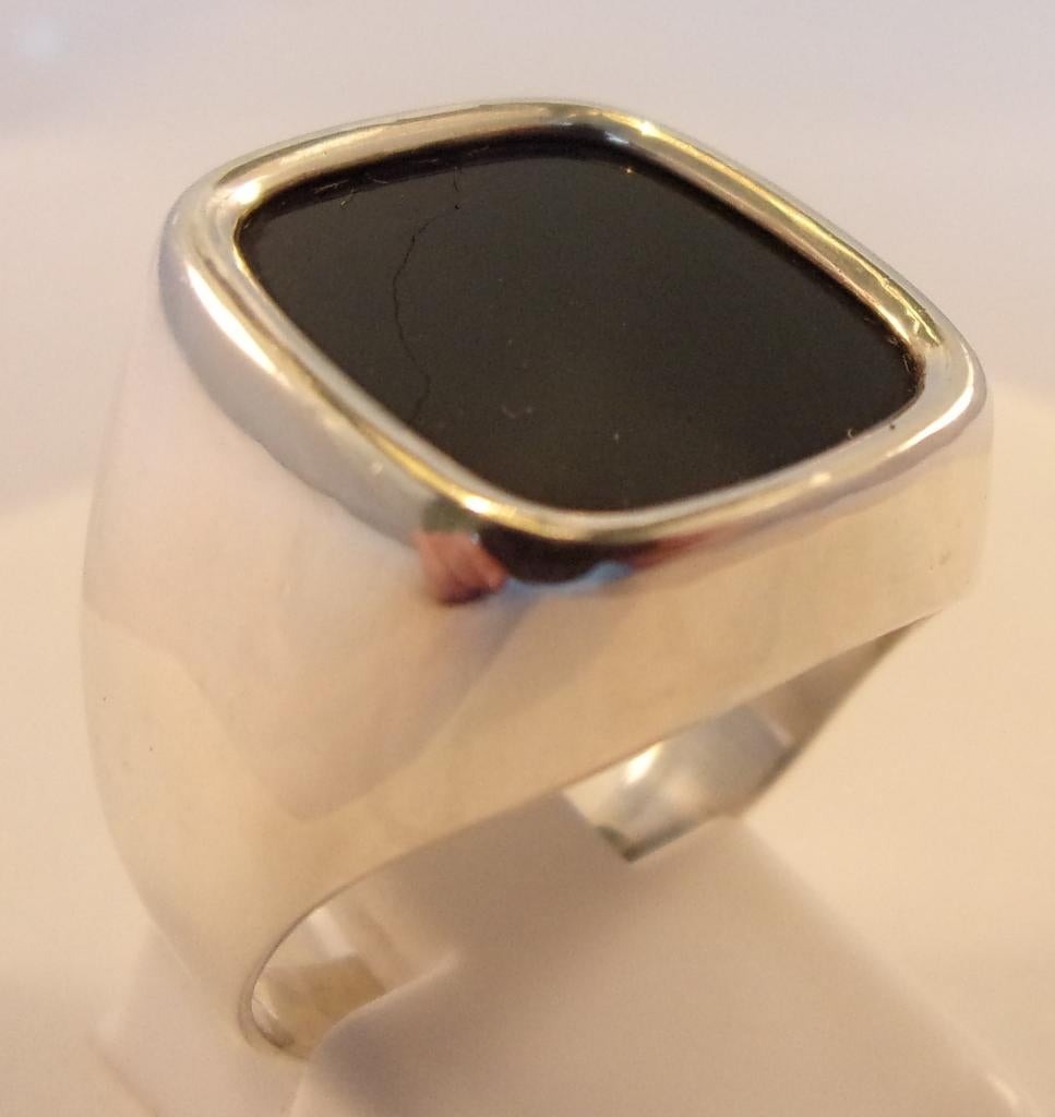 Massief zilveren Heren (pink)ring met Onyx, Verzenden, Zilver, Ring, Met edelsteen