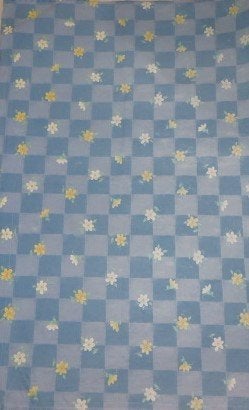 Vintage lap stof blauwe ruit met witte en gele bloemetjes, Blauw, Ophalen of Verzenden, Zo goed als nieuw, 30 tot 120 cm