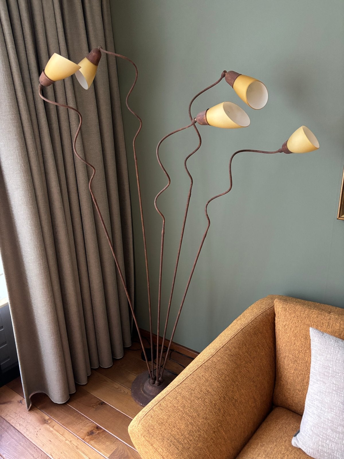 Roestkleurige dimbare staande lamp met 5 verstelbare spriete, Ophalen, Gebruikt, Metaal, 150 tot 200 cm