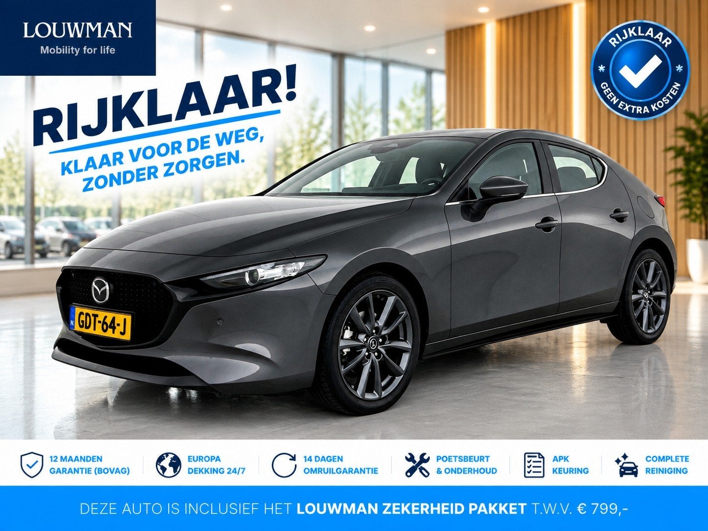 Mazda 3 2.0 e-SkyActiv-G M Hybrid 122 Exclusive-line Automaa, Auto's, Stof, Gebruikt, 4 cilinders, 122 pk