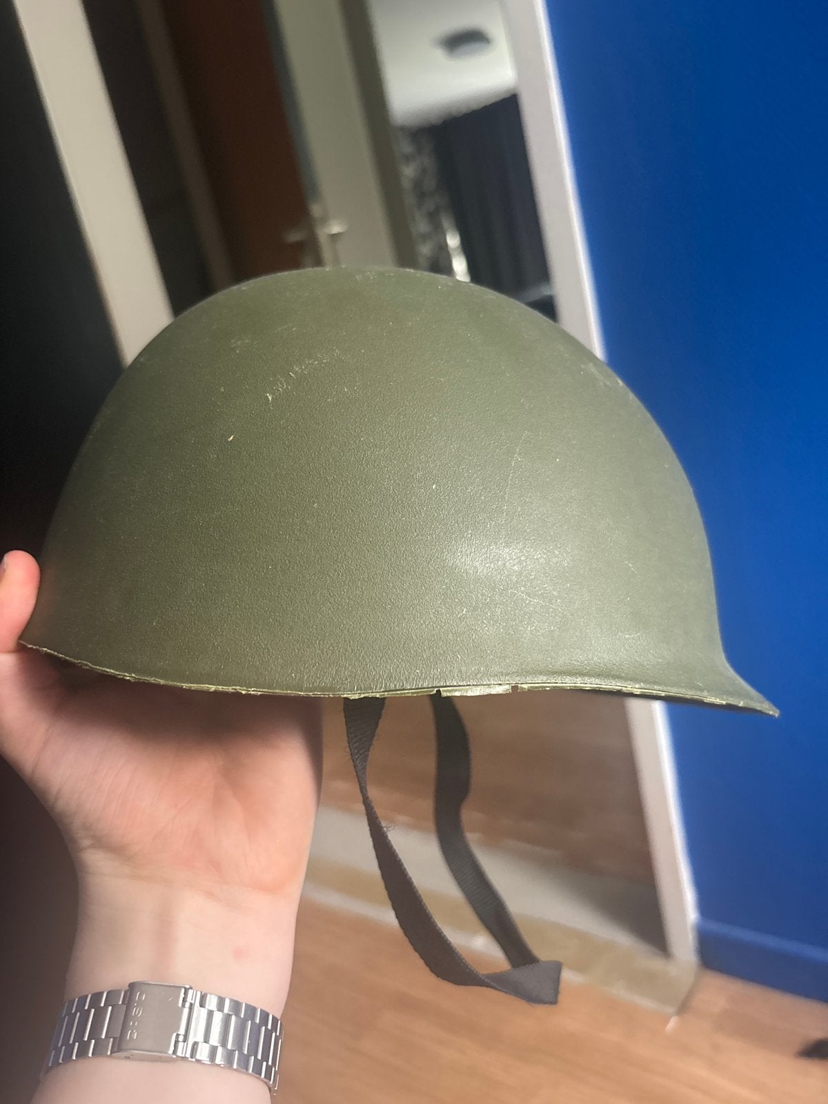 Vintage Groene Militaire Helm - Leger Collectie, Ophalen of Verzenden, Landmacht, Overige gebieden, Helm of Baret