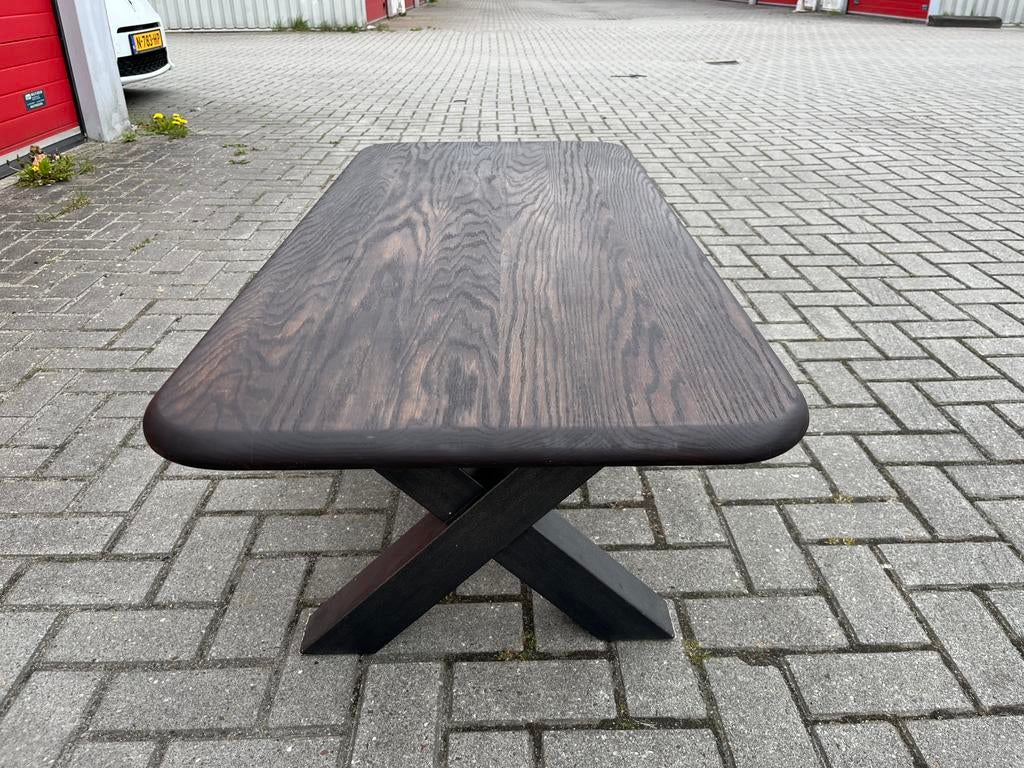 Handgemaakte salontafel eikenhout, Ophalen, 100 tot 150 cm, 50 tot 100 cm, Zo goed als nieuw