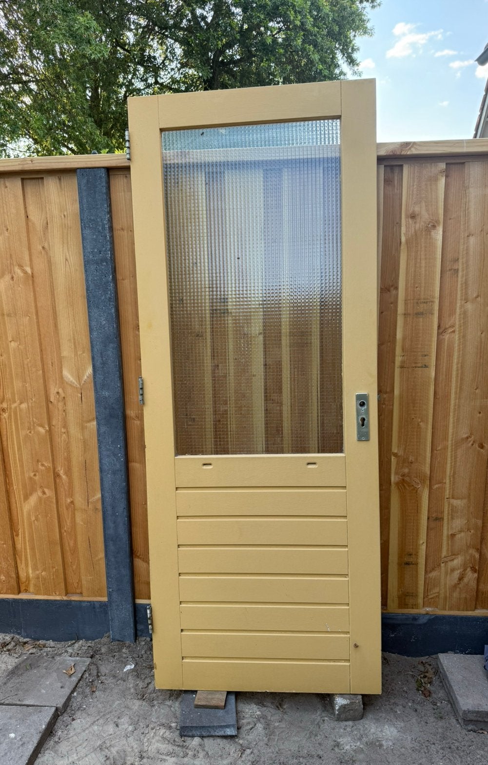 Deur hardhout 211x82,5, Ophalen, Gebruikt, 80 tot 100 cm, Buitendeur