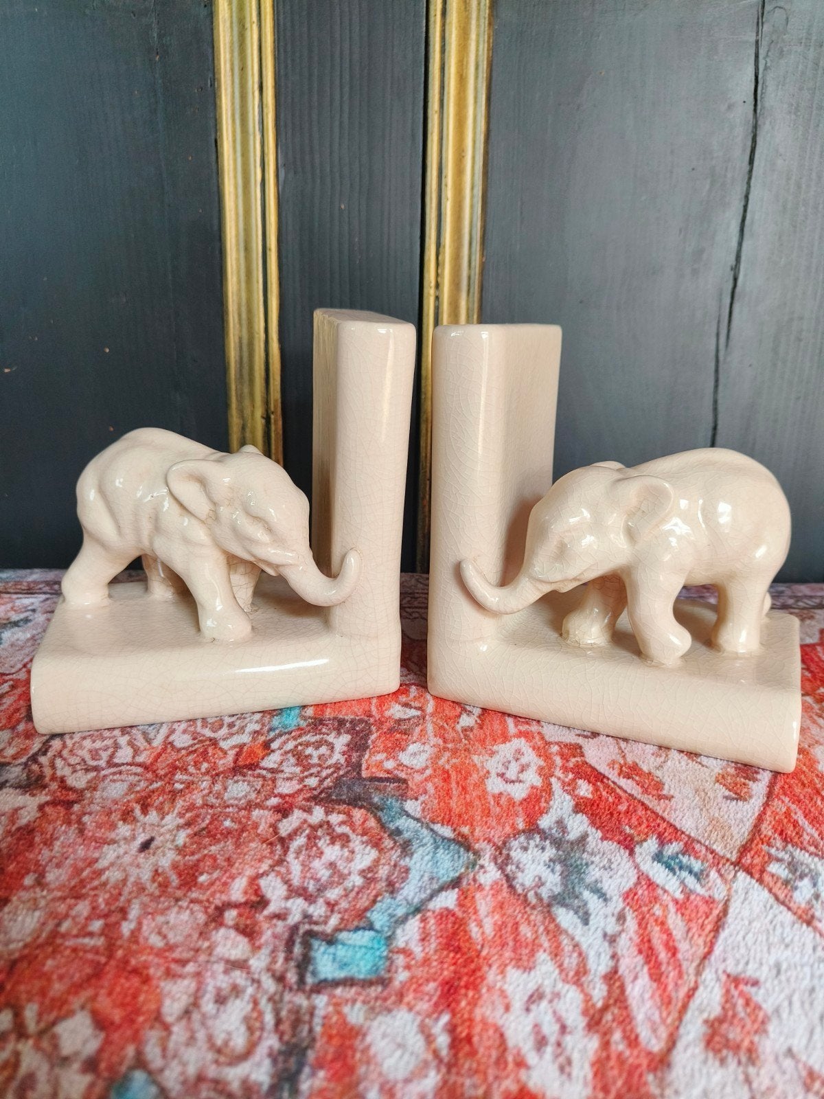 Decoratieve set boekensteunen olifant L&V ceramics, Ophalen of Verzenden