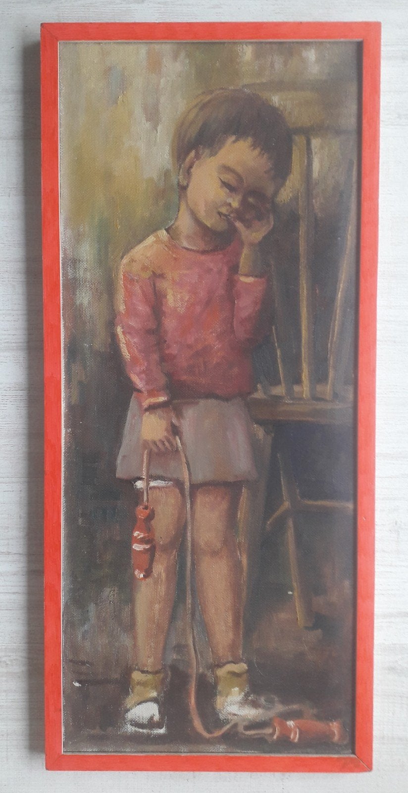 GEVOELIG PORTRET MEISJE MET SPRINGTOUW>STIJL BERGENSE SCHOOL, Doek, Portret of Personen, Expressionistisch, Ophalen of Verzenden