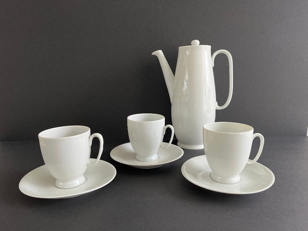 Vintage koffieserviesje van wit porselein model Wilma Mosa, Ophalen of Verzenden