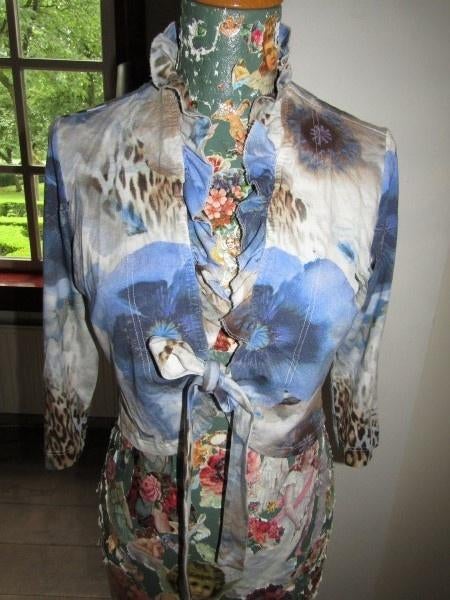 D958 SCARVA mt 36 bolero vestje blauw roezel tricot, Scarva, Zo goed als nieuw, Maat 36 (S), Verzenden