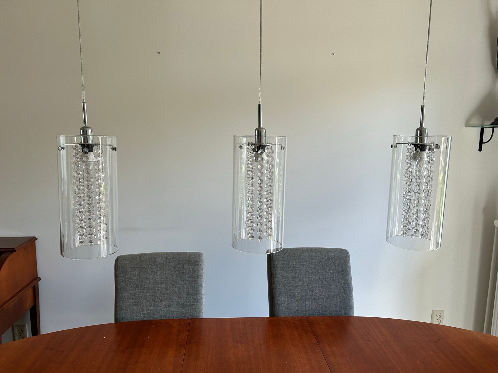 Moderne glazen eettafel lamp met 3 lichtbronnen, Ophalen, Gebruikt, Glas, Modern