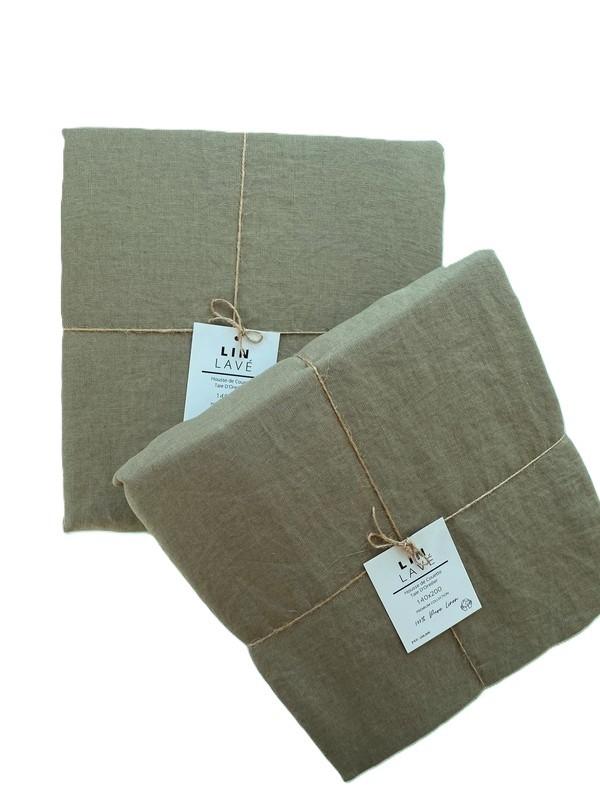 100% linnen dekbedovertrek 140x200 (set van 2) Khaki, Eenpersoons, Dekbedovertrek, Nieuw, Ophalen of Verzenden