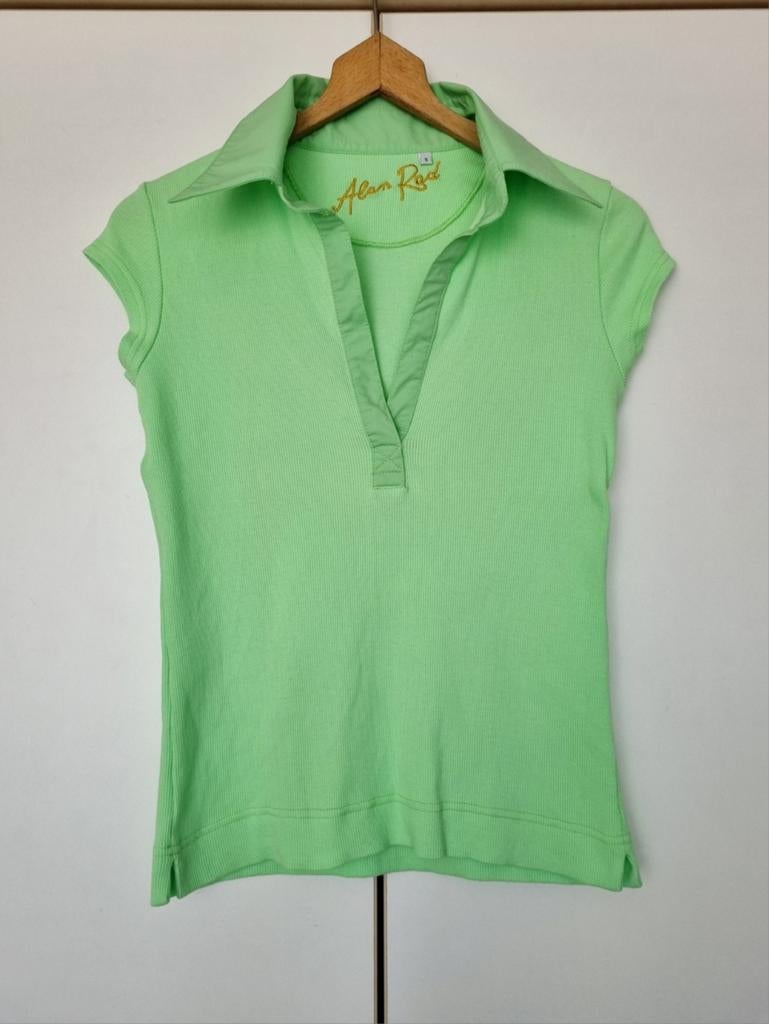 Alan Red groene polo top met kraag micro mouwen v-hals retro, Verzenden, Zo goed als nieuw, Vintage, Korte mouw