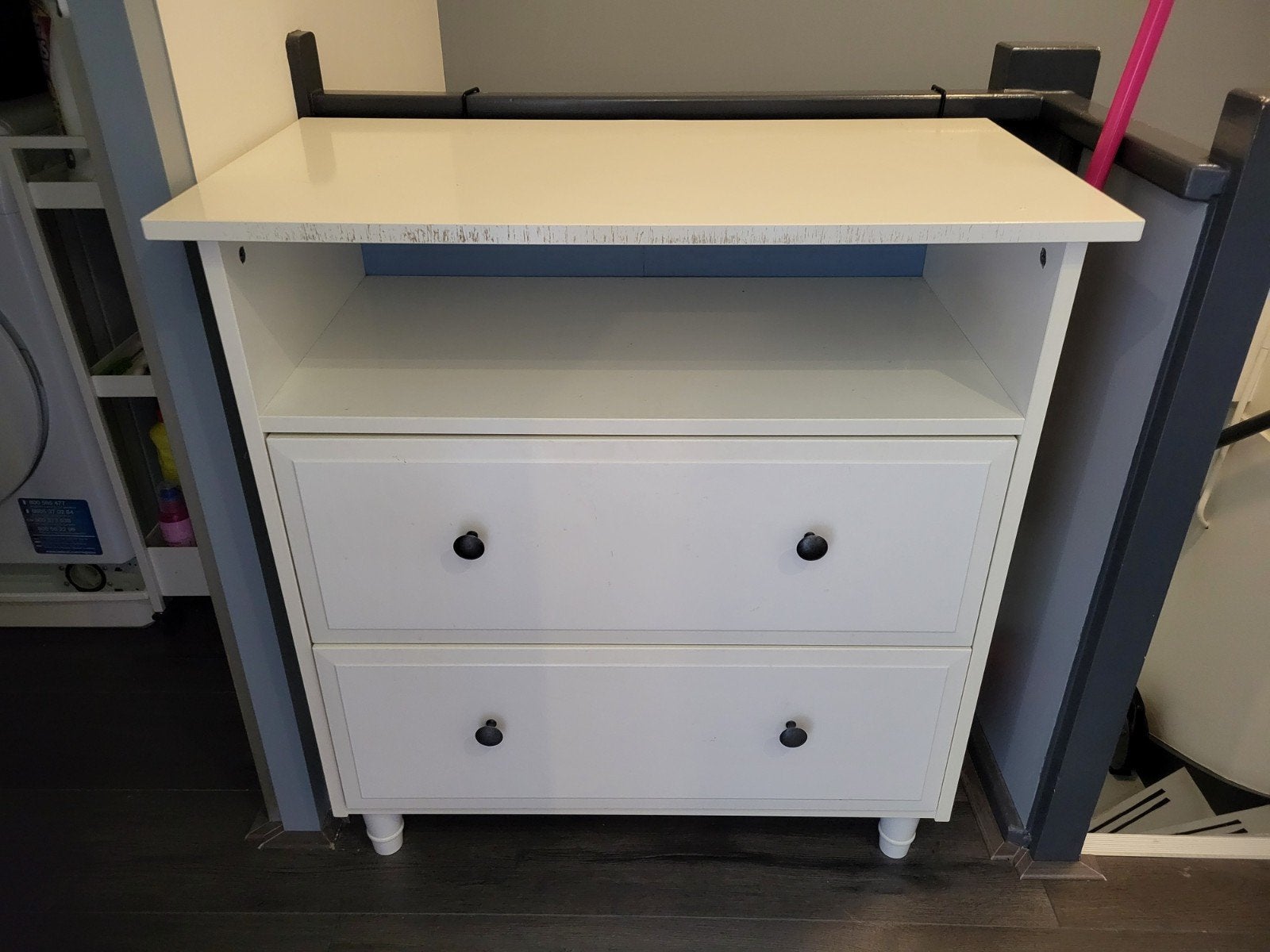 Witte commode met lades en open vak, Ophalen, Gebruikt, 105 cm of meer, 75 tot 100 cm