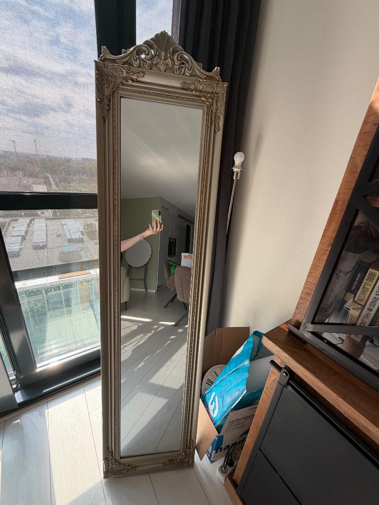 Spiegel staan zilver (180 hoog), Huis en Inrichting, Woonaccessoires | Spiegels, Ophalen, Minder dan 50 cm, Zo goed als nieuw