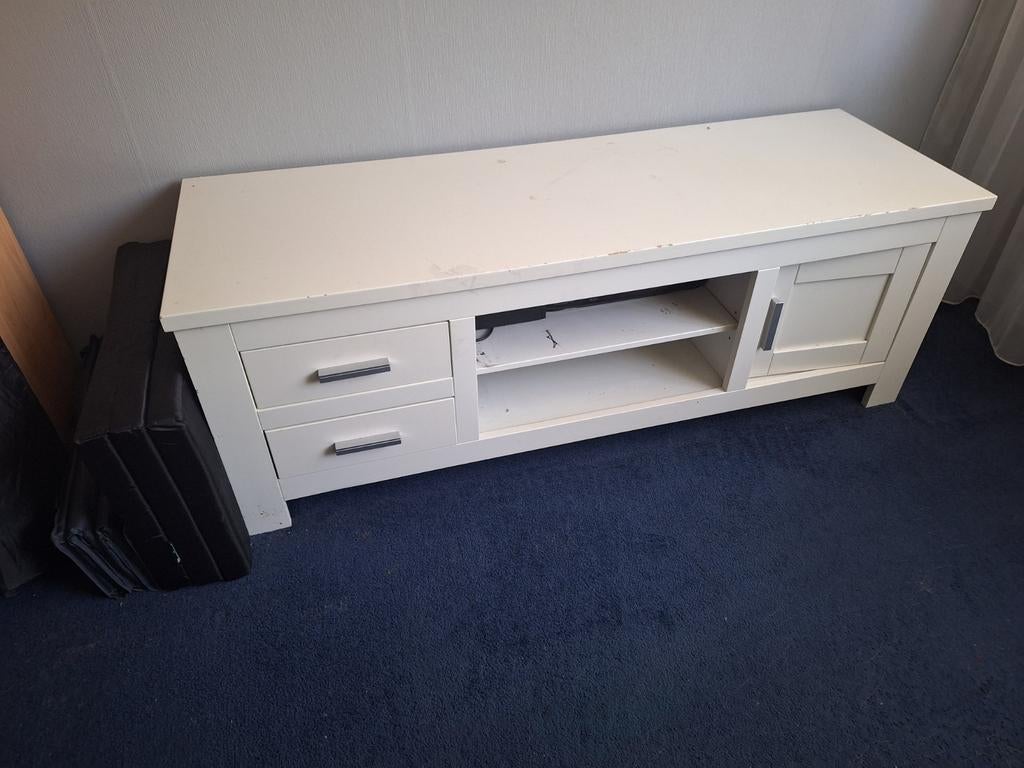 Witte TV-meubel met lades en kastje, Ophalen, Gebruikt, 100 tot 150 cm, Minder dan 100 cm