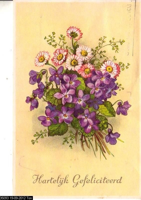 Ansichtkaart 	Hartelijk Gefeliciteerd	bloemen, Verzenden, 1960 tot 1980, Gelopen, Feest(dag)