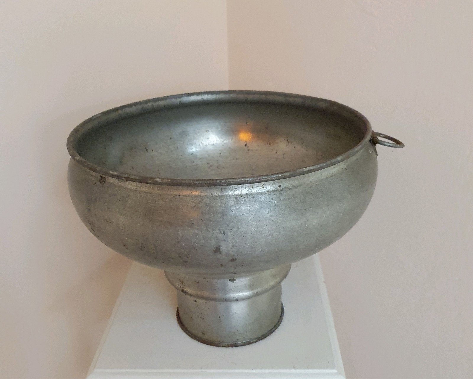 Antieke metalen melkzeef met filter - Decoratief object, Ophalen of Verzenden
