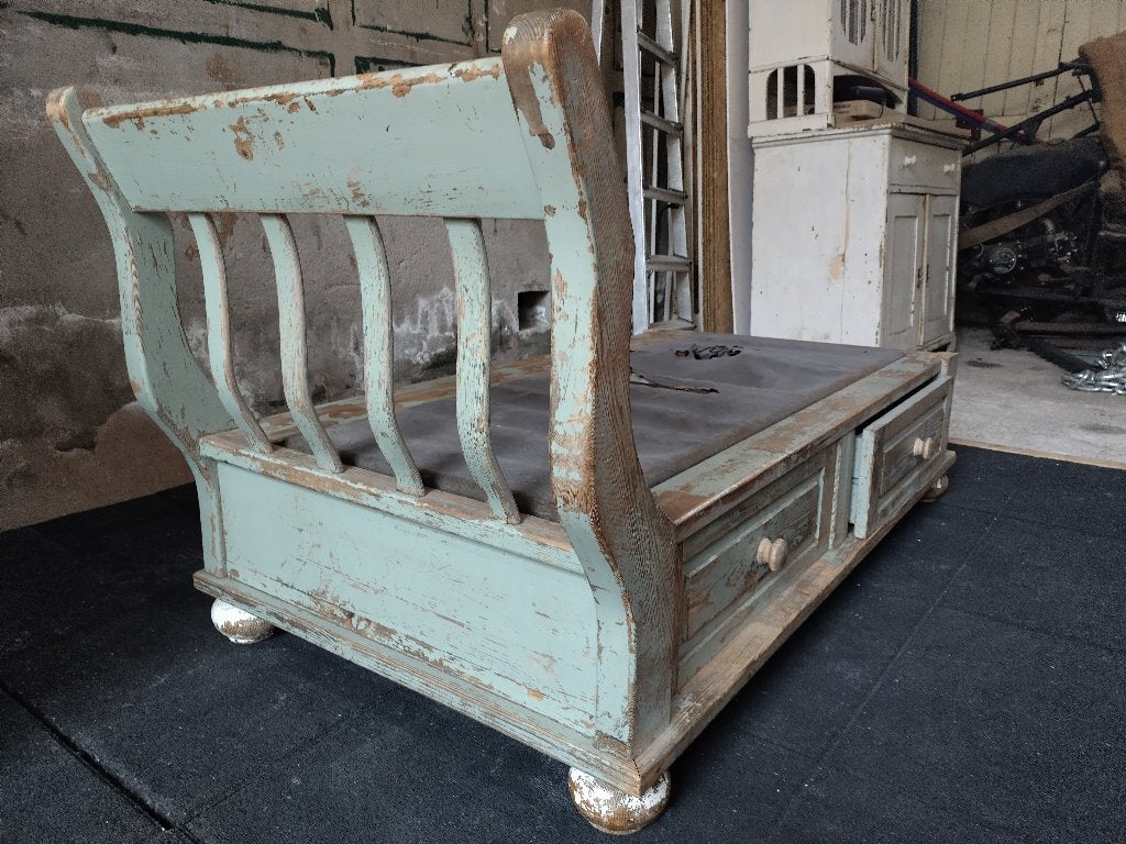 Vintage Zweeds bedbank / ladebank (Brocante / Shabby Chic), Huis en Inrichting, Banken | Sofa's en Chaises Longues, Gebruikt, Tweepersoons