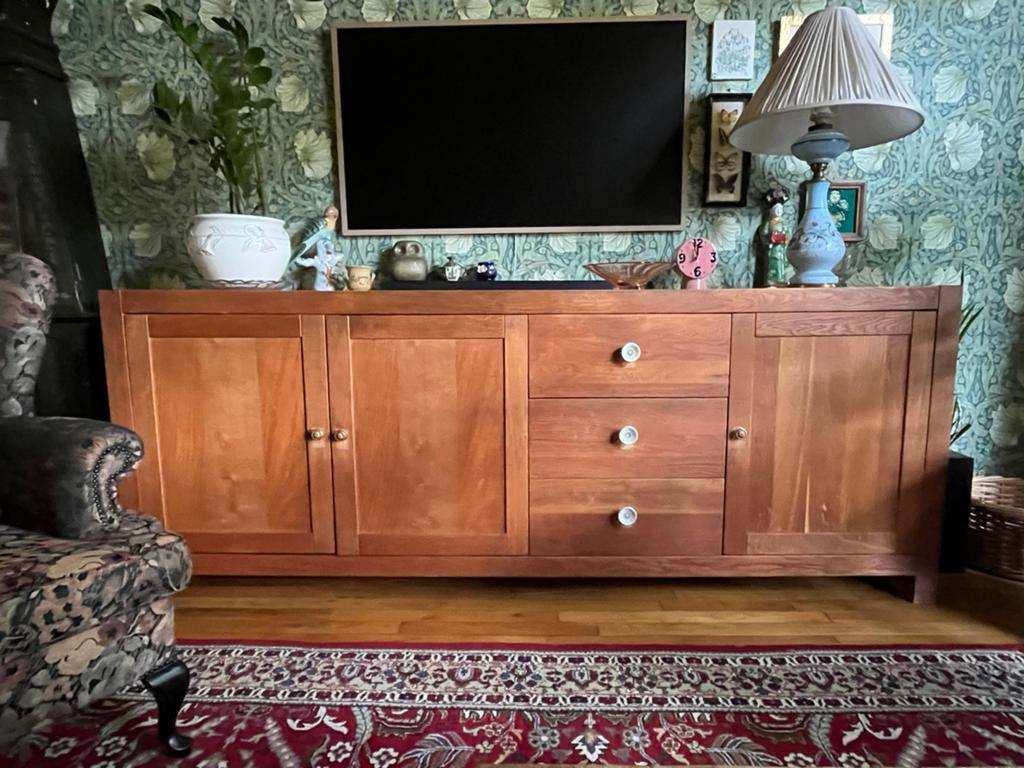 Dressoir massief hardhout / teak 220 cm, Ophalen, Gebruikt, Met deur(en), Teakhout