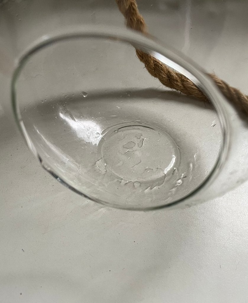 Hangende glazen vaas met gevlochten touw, Geschikt voor buiten, Transparant, 25 cm, Ophalen of Verzenden