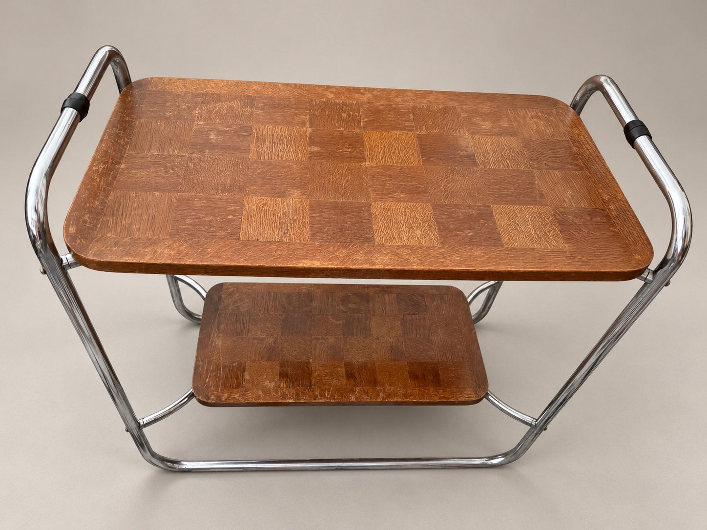Vintage Bauhaus Art Deco bijzettafel met chromen buisframe, Ophalen of Verzenden