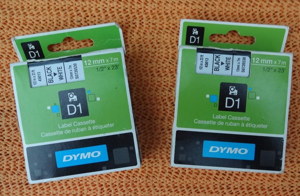 2x  Dymo cartridge  D1  12 mm x 7 meter   (zwart-Wit), Computers en Software, Printerbenodigdheden, Ophalen of Verzenden, Nieuw