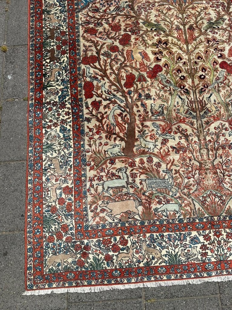Antiek Isfahan meesterwerk Tapijt – Tree of Life 296x215 cm, Gebruikt, Wol, 200 cm of meer, Ophalen of Verzenden