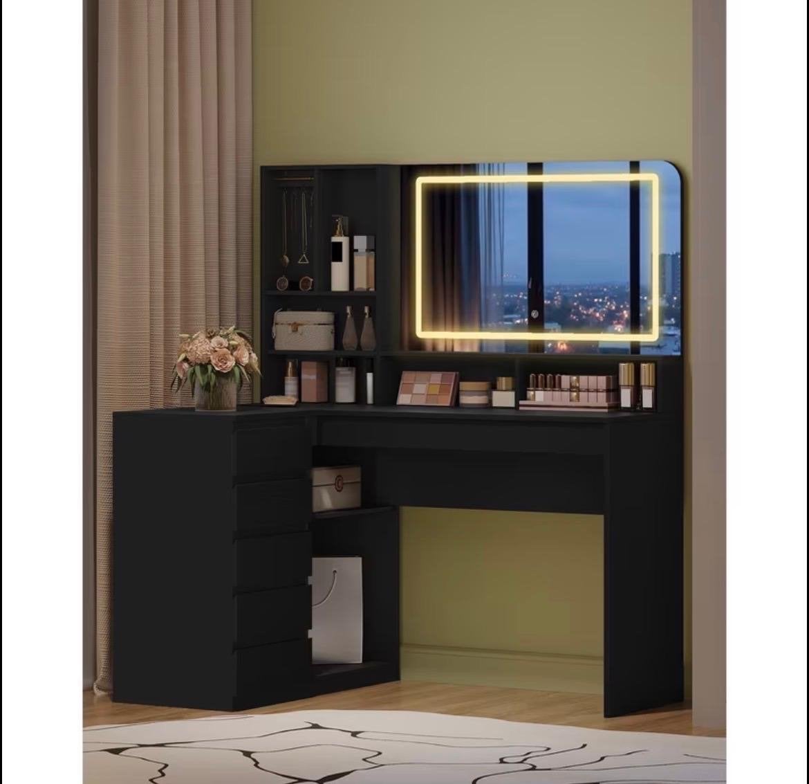 Nieuwe kaptafel met spiegel en lades - Zwart, Ophalen, 100 tot 150 cm, Nieuw, Minder dan 100 cm