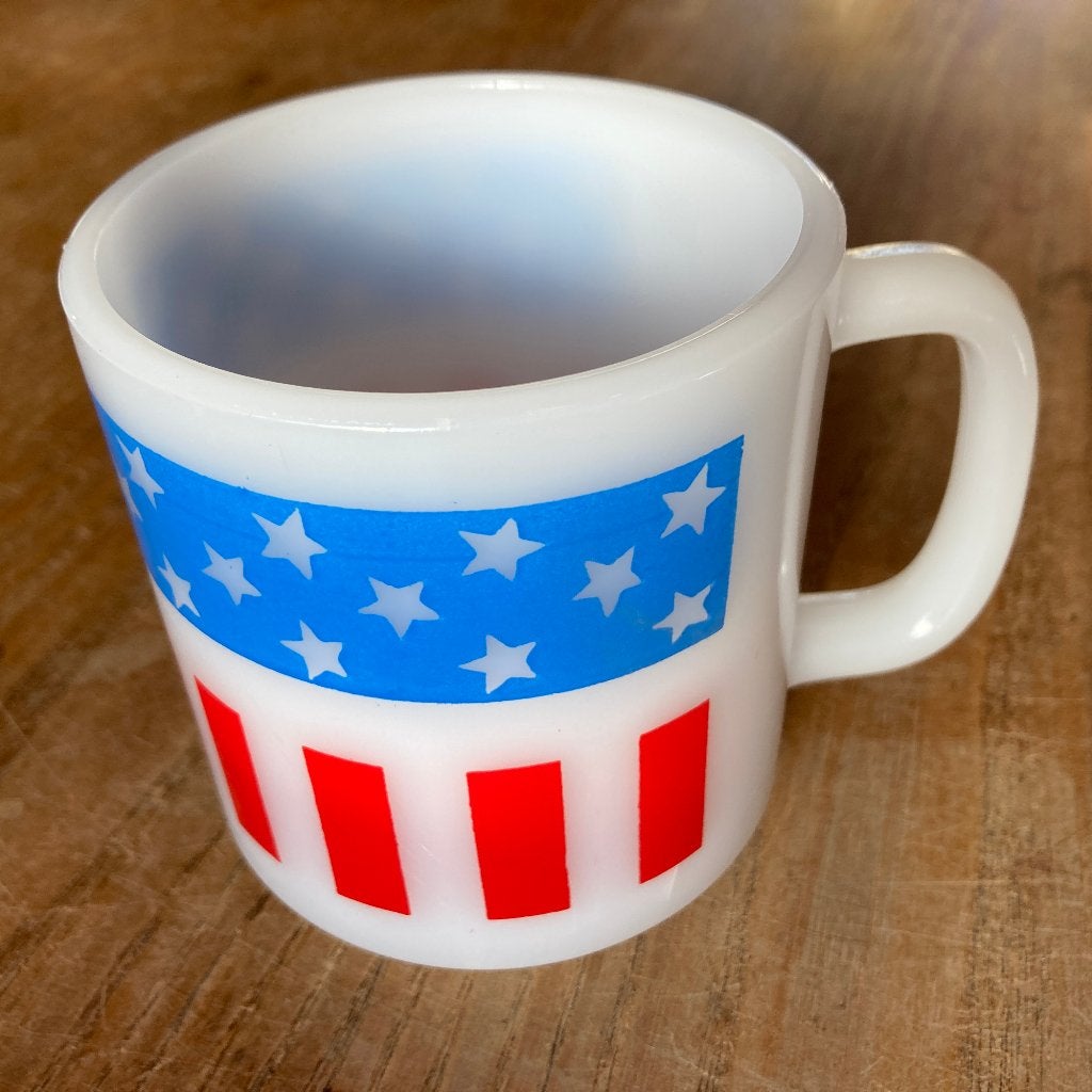 Vintage Glasbake mok beker melkglas Amerikaanse vlag, Ophalen of Verzenden, Overige stijlen, Kop(pen) en/of Schotel(s), Glas