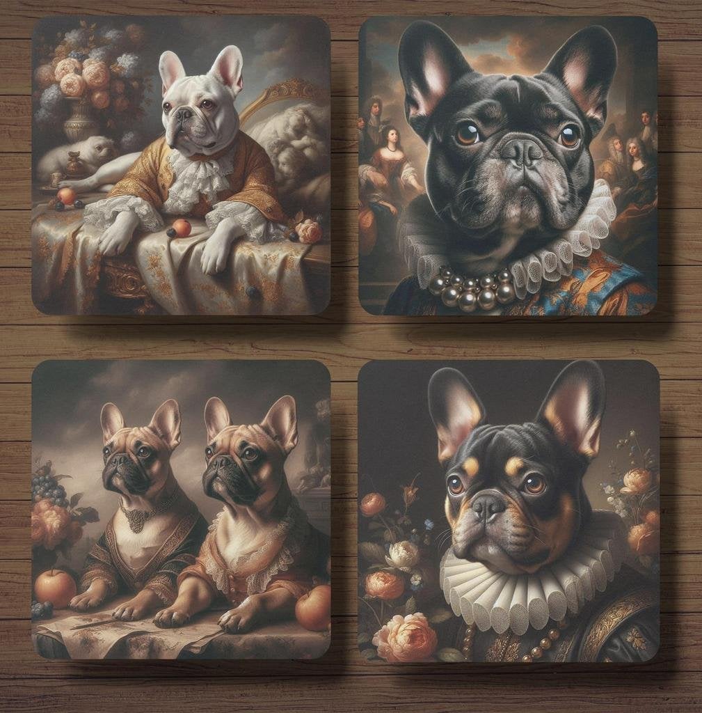 Franse Bulldog Barok onderzetters met houder, Ophalen of Verzenden, Nieuw