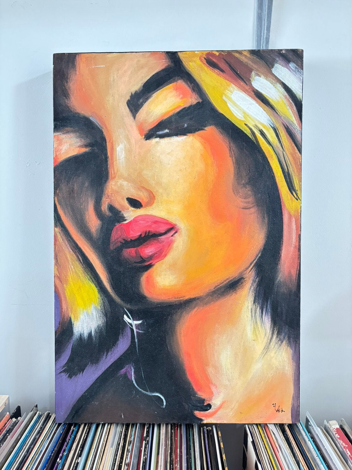 Levendig Pop Art Portret Schilderij - Vrouw met Rode Lippen, Ophalen