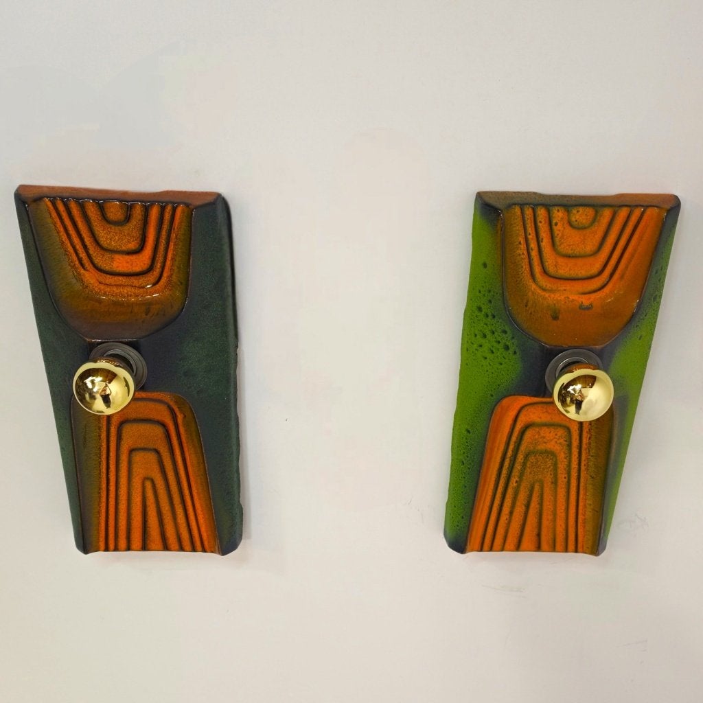 Set Hustadt Fat Lava keramische wandlampen 70s mid century, E14 (klein), Ophalen of Verzenden, Zo goed als nieuw, Met schakelaar