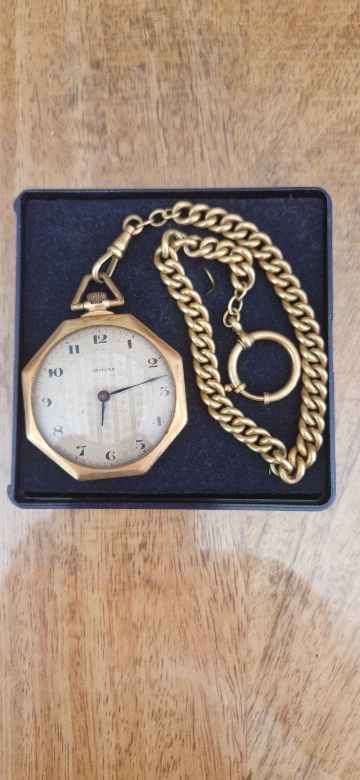 Invicta Zwitsers 14k Gouden Vestzak Horloge met 14k Ketting, Ophalen of Verzenden, Goud, Overige merken, Met ketting