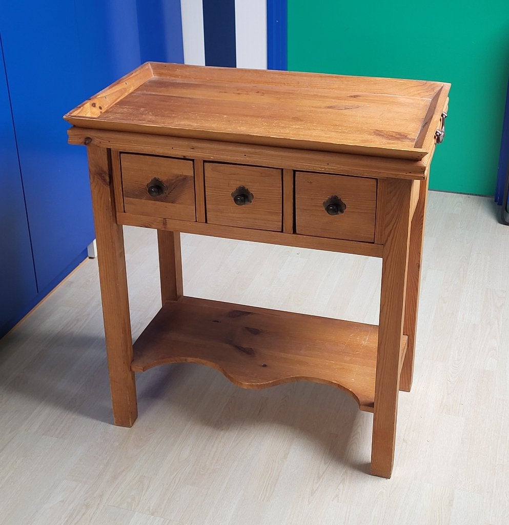 Wandtafel grenen  met dienblad en met 3 laatjes, Huis en Inrichting, Ophalen, Zo goed als nieuw, Rechthoekig, Hout
