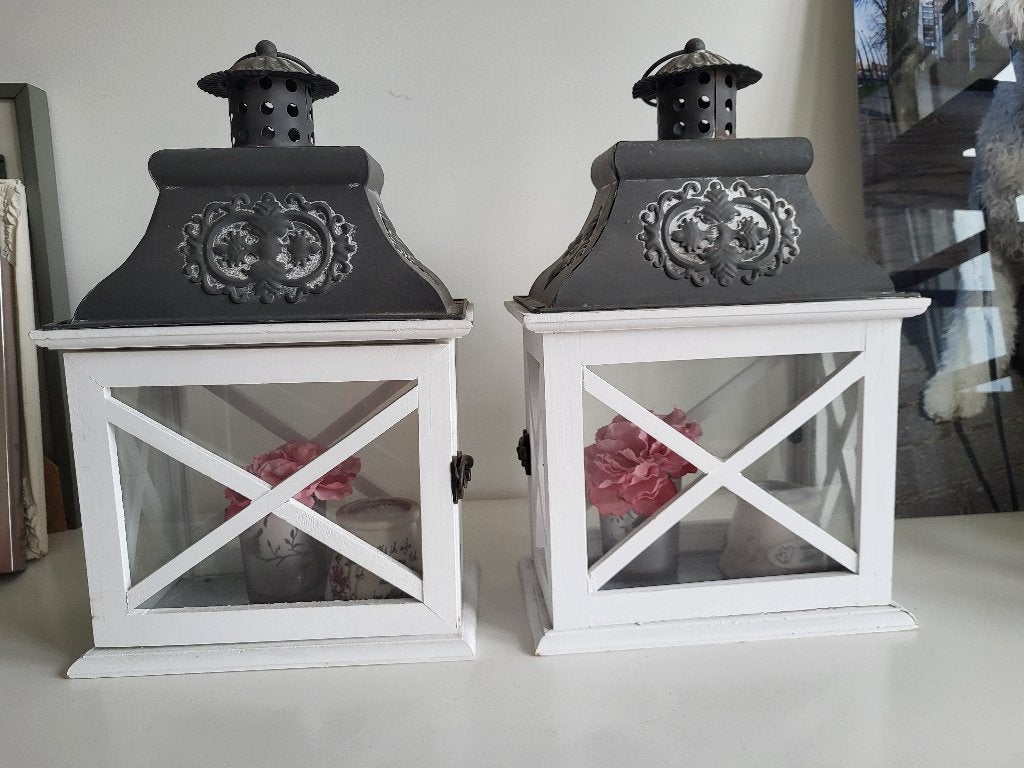 Set van 2 windlichten, Ophalen, Windlicht, Wit, Zo goed als nieuw