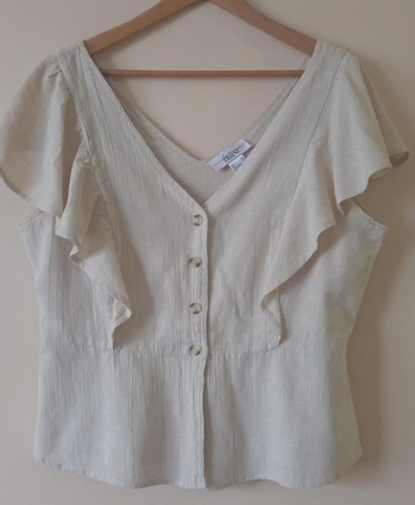 Mooie nieuwe blouse zand beige kleur 1x gedragen maat 44, Ophalen of Verzenden, Zo goed als nieuw, Maat 42/44 (L), Overige kleuren