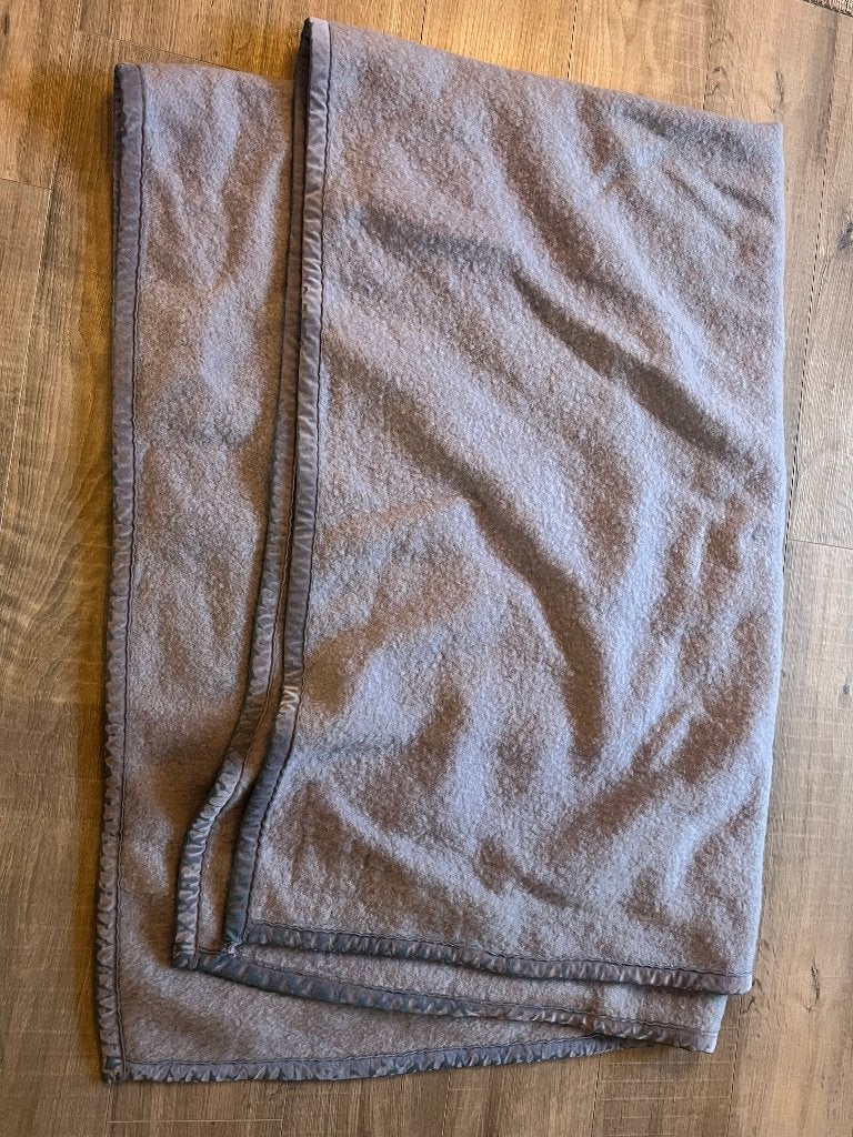 Vintage retro wollen wol deken blauw beddengoed 227 * 150cm, Gebruikt, Eenpersoons, Blauw, Ophalen of Verzenden