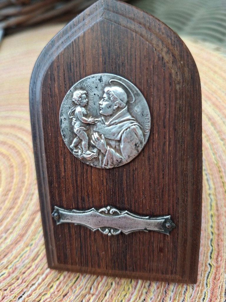 Vintage religieuze houten plaquette, Ophalen of Verzenden