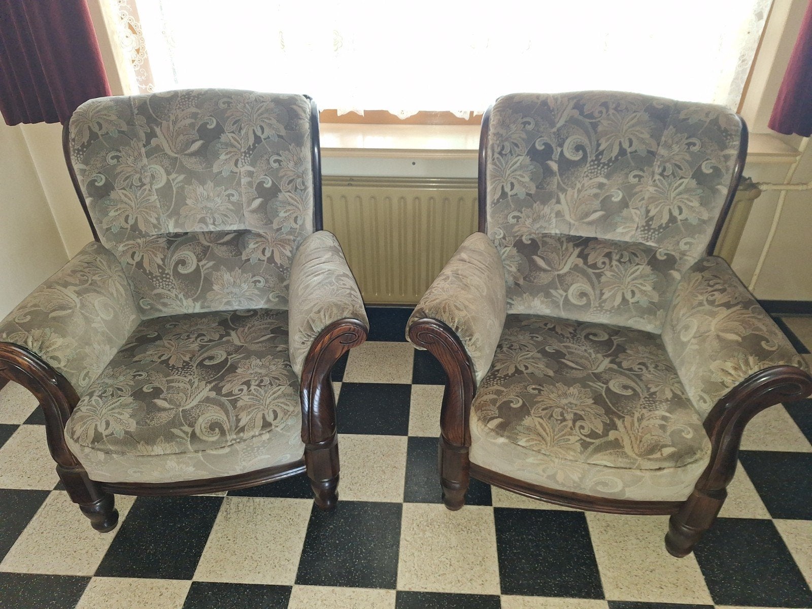 Set van 2 klassieke fauteuils met bloemmotief, Ophalen, Gebruikt, 75 tot 100 cm, Klassiek, Vintage