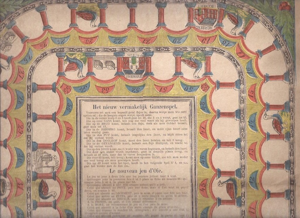 Het nieuw vermakelijk Ganzenspel. 19e eeuw, Ophalen of Verzenden, 32 cm, Blanco verso, Lithografie